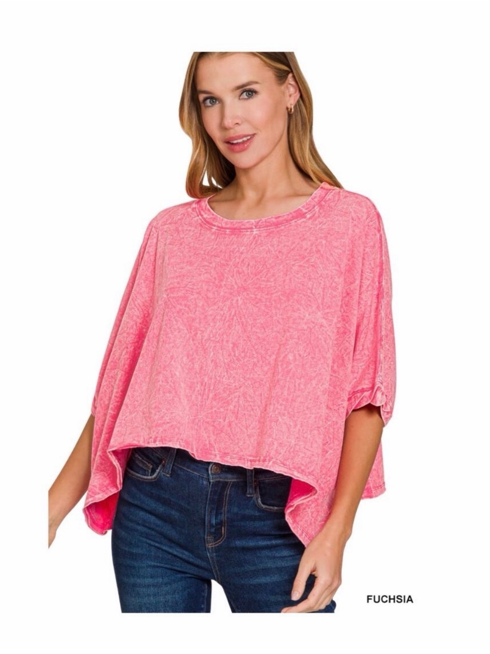 Zenana Relaxed Fuchsia Mineral-Wash Women's Top